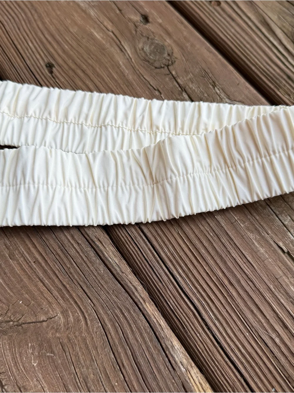 Vintage 80s White Ruched Elastic Cinch Belt Wide Gold Buckle Statement 39”